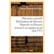 Directoire exécutif. Déclarations de Duverne Dupresle ou Dunant, annexées au registre secret