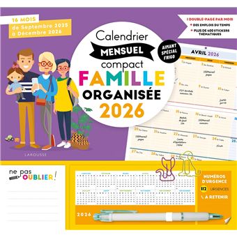 Calendrier mensuel compact famille organisée 2026 - 1