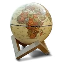 Globe 14 cm antique lumineux + support en bois