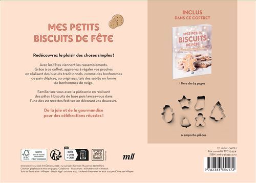 Coffret Cuisine Petits biscuits de fêtes (Livre 60 recettes + 6  emporte-pièces offerts)
