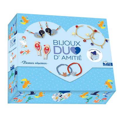 Bijoux duo d'amitié Beaux oiseaux - coffret avec accessoires 2 broches 4 bracelets - Marion Blanc - Deux Coqs D'or - Coffret - Jeux livres objets