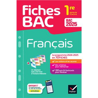 Fiches bac Français 1re générale & techno Bac 2025