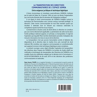 La transposition des directives communautaires l'espace UEMOA