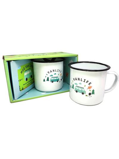 Vanlife  - Tazza smaltata in stile retrò con camper