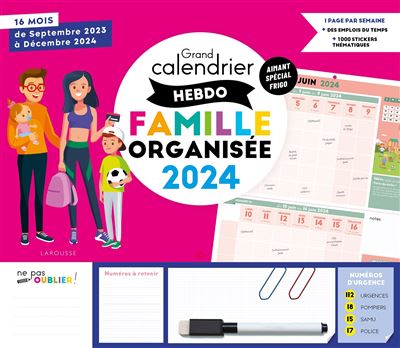Mon Agenda Familial 2024: Calendrier familial 2024 5 colonnes - Calendrier  de la Famille Organisée du Janvier 2024 à Décembre 2024, Calendrier  à