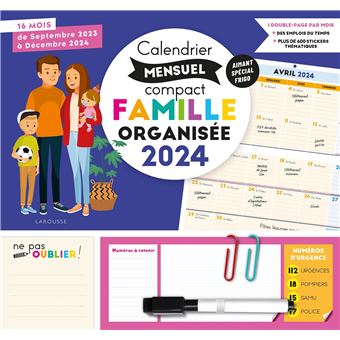 Calendrier mensuel famille organisée (édition 2024) - Collectif - Larousse  - Papeterie / Coloriage - Chez mon libraire