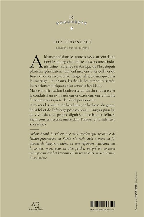 Back cover of Fils d'honneur