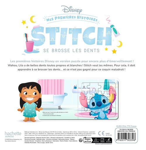 DISNEY BABY - Mes Premières Histoires - Stitch se brosse les dents - 5 grands puzzles 16 pc