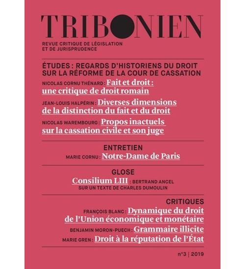Tribonien Revue critique de législation et de jurisprudence. 3-2019 - Nicolas Cornu Thénard - broché