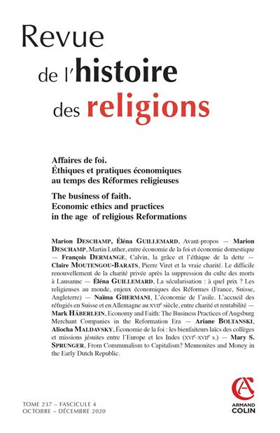 Revue de l'histoire des religions - Nº4/2020 Affaires de foi. Éthiques et pratiques économiques au t -  Collectif - broché