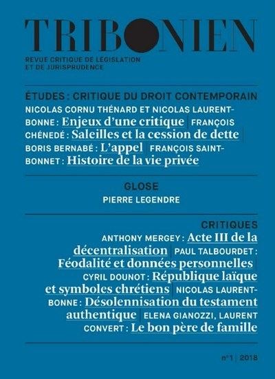 Tribonien. Revue critique de législation et de jurisprudence - 1-2018 - Nicolas Cornu Thénard - broché