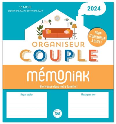 Organiseur Mémoniak spécial Couple 2024, calendrier mensuel (sept. 2023-  déc. 2024)