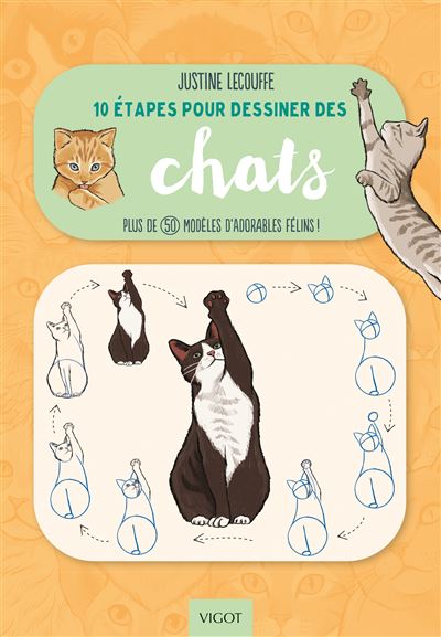 10 étapes pour dessiner des chats Plus de 50 modèles d'adorables félins ! - Justine Lecouffe - Vigot - broché - Guide