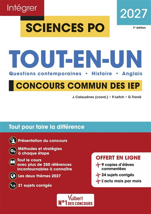 Sciences Po - Concours commun des IEP 2027 - Tout-en-un Questions contemporaines - Histoire - Anglais - Jérôme Calauzènes - Vuibert - broché - Scolaire / Universitaire