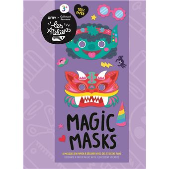 Magic masks 6 masques en papier à décorer avec des stickers fluo ...