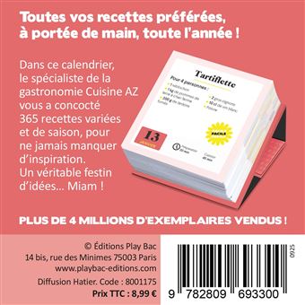Mini Calendrier - Cuisine AZ, 365 recettes gourmandes