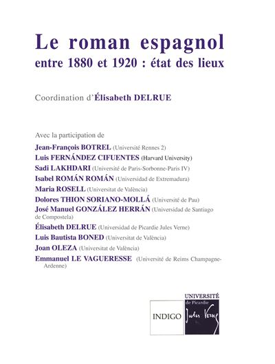 Le roman espagnol entre 1880 et 1920  etat des lieux