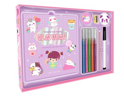 Dessine ton monde kawai (coffret) Avec des pas à pas super mignons ! - Collectif - Mila Boutan Eds - Coffret - Jeux livres objets