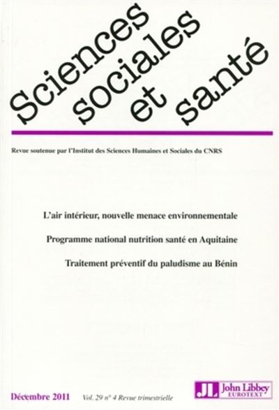 Revue Sciences Sociales et Sante vol 29 - n°4 Decembre 2011