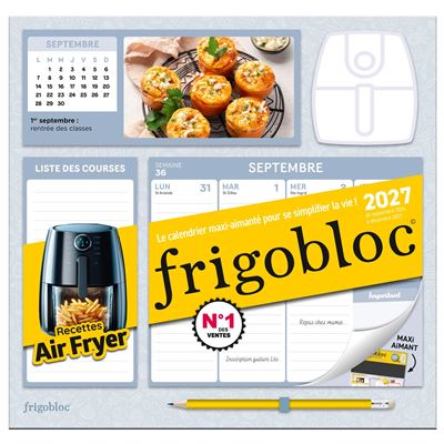 Frigobloc Hebdomadaire Air Fryer 2027 - Calendrier organiseur familial (de sept. 2026 à déc. 2027)