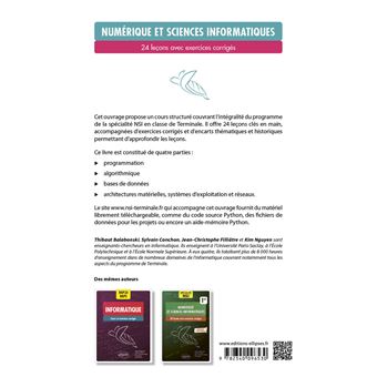 Spécialité Numérique et sciences informatiques : 24 leçons avec exercices corrigés - Terminale