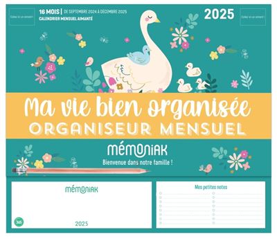 Mini-organiseur Mémoniak Ma vie bien organisée, calendrier mensuel sept.  2023- déc. 2024 - Yolande SIX 