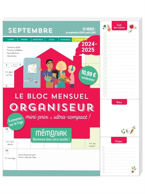 Bloc mensuel organiseur mini-prix & ultra-compact 2024-2025, 12 mois