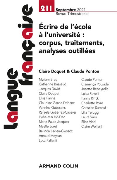 Langue française Nº211 3/2021 Écrire de l'école à l'université : corpus, traitements, analyses outil