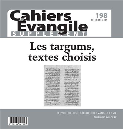 Cahiers Evangile supplément n198 - Les targums, textes choisis - Collectif - Cerf - broché - Revue
