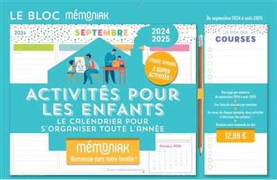 Le Bloc hebdomadaire Mémoniak organiseur 2025 Activités pour les enfants 12 mois