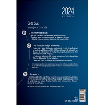 Code civil (édition 2024) - Laurent Leveneur, Jean-Jacques Ansault,  Charlotte Goldie-Genicon, Sabine Maze - Lexisnexis - Grand format - Dalloz  Librairie PARIS