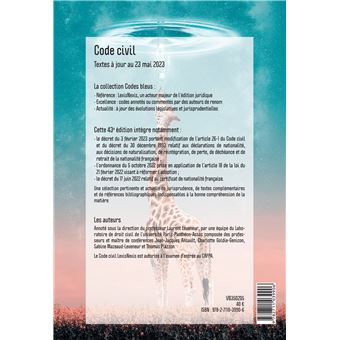 Code civil 2024 - Jaquette Girafe nuage Tome 4 - relié - Laurent Leveneur,  Professeur Jean-Jacques Ansault, Professeur Charlotte Goldie-Génicon -  Achat Livre