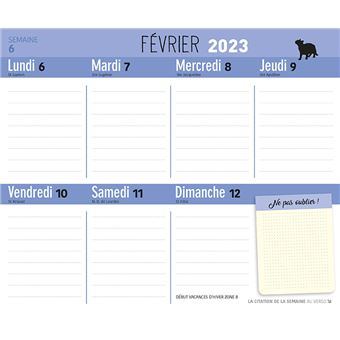 Frigobloc Hebdomadaire 2023 Chats (de sept. 2022 à déc. 2023