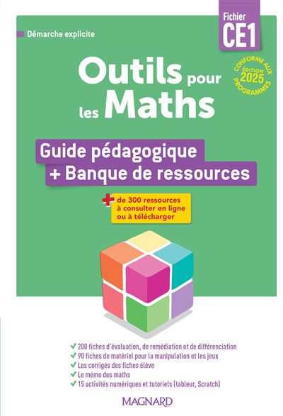 Outils pour les Maths CE1 par domaine (2025) - Guide pédagogique + Banque de ressources à télécharger - Patrice Gros - Livre CD-ROM