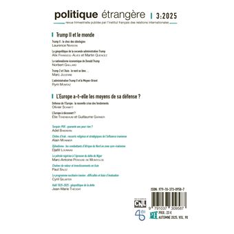 Politique étrangère n° 3/2025 - Trump II et le monde - septembre 2025