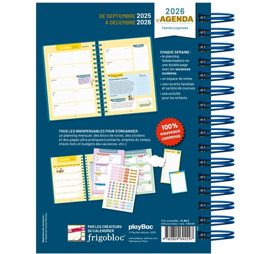 Calendrier Magnétique Frigo 16 Mois (Sept 2025 - Déc 2026) - Design Fruits Colorés - Inclus Stickers Et Stylo - 30x30 Cm