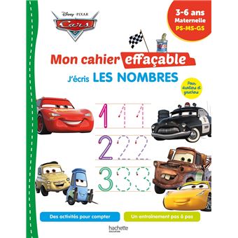 Disney - Cars  Mon cahier effaçable -  Je compte et j'écris les nombres (4-6 ans)
