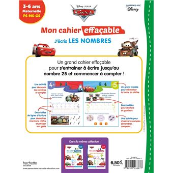 Disney - Cars  Mon cahier effaçable -  Je compte et j'écris les nombres (4-6 ans)