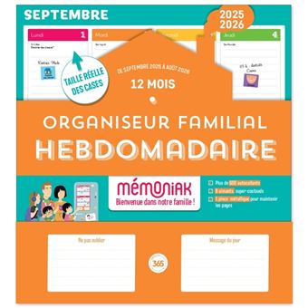 Organiseur familial hebdomadaire Mémoniak sept. 2025-août 2026, calendrier aimanté - 1
