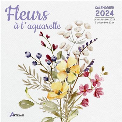 Carte Postale Calendrier 2024 avec Aquarelle Peinte Fleurs marin
