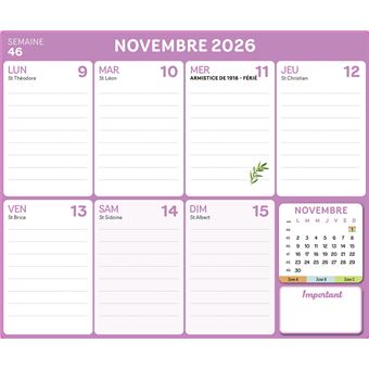 Frigobloc Hebdomadaire Compact 2026  - Calendrier Compact / sem (de janv. à déc. 2026)