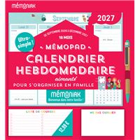 Mémopad calendrier hebdomadaire aimanté 2027 - 16 mois, septembre 2026 à décembre 2027