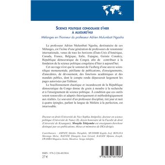 Science politique congolaise d'hier  à aujourd'hui