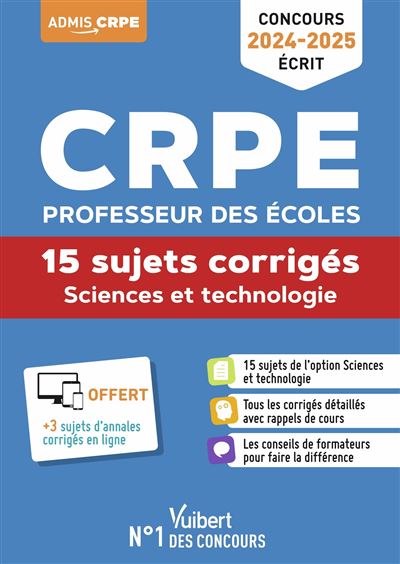 Sciences et technologie - CRPE 2024-2025 - 15 sujets corrige