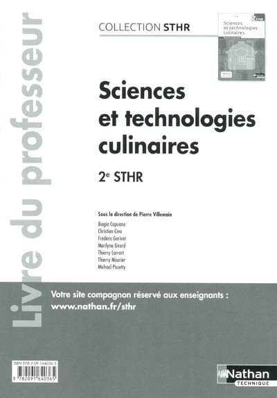 Sciences et technologies culinaires 2eme (STHR) - professeur