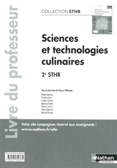 Sciences et technologies culinaires 2ème (STHR) - professeur - 2016 -  Collectif - broché