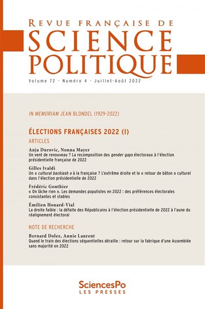 Revue Francaise de Science Politique T72-4 - Elections franc
