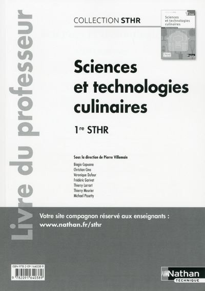 Sciences et technologies culinaires 1ere (STHR) - professeur
