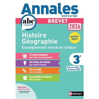 Annales Brevet Histoire Géographie Enseignement Moral et Civique 2026 - Corrigé