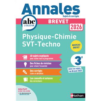 Annales Brevet Physique Chimie - SVT - Techno 2026 - Corrigé